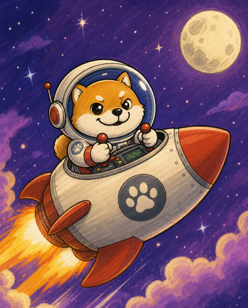 宇宙ロケットで月を目指す柴犬