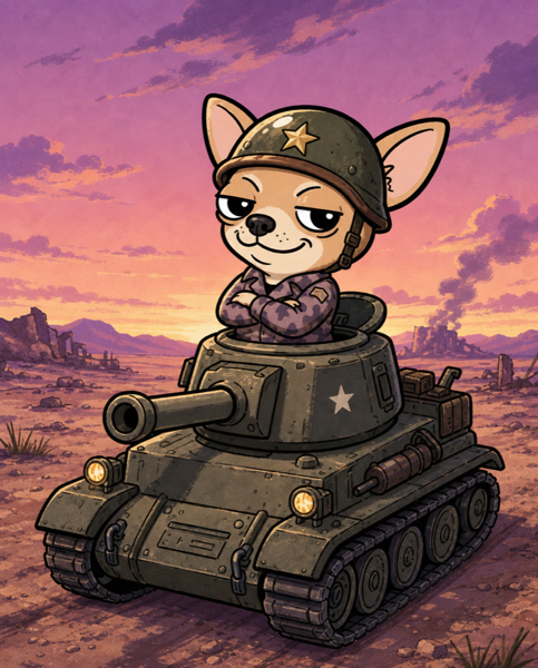 戦車に乗ったドヤ顔のチワワ