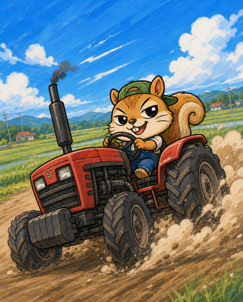 トラクターでドリフトするリス