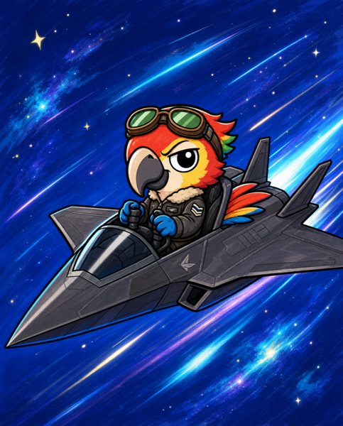 マッハで飛ぶステルス戦闘機に乗ったインコ