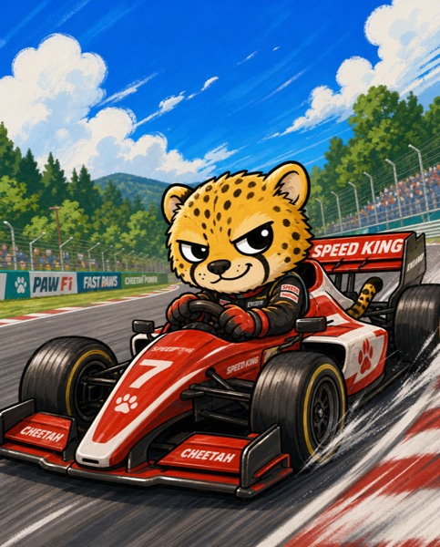 フォーミュラカー（F1）を操るチーター